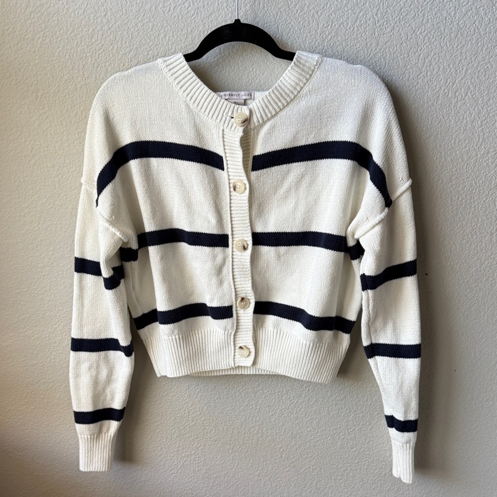 Cream and Navy Striped Cardigan